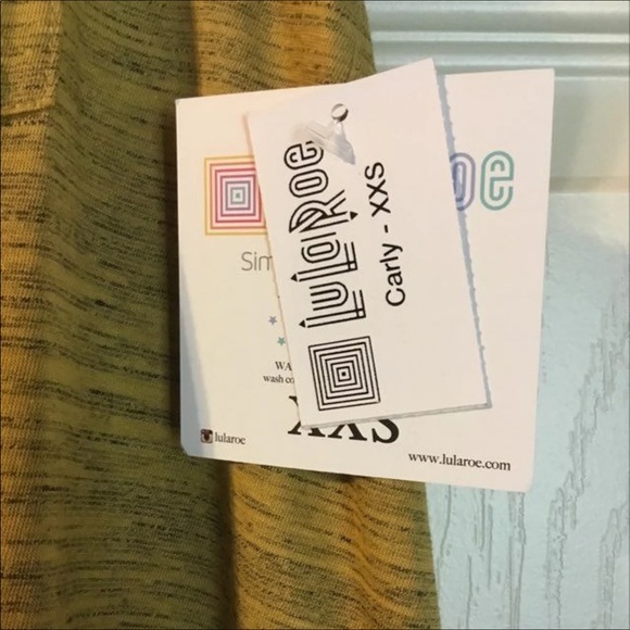 NWT Lularoe Micro-Striped Mustard Carly Dress - Picture 3 of 4